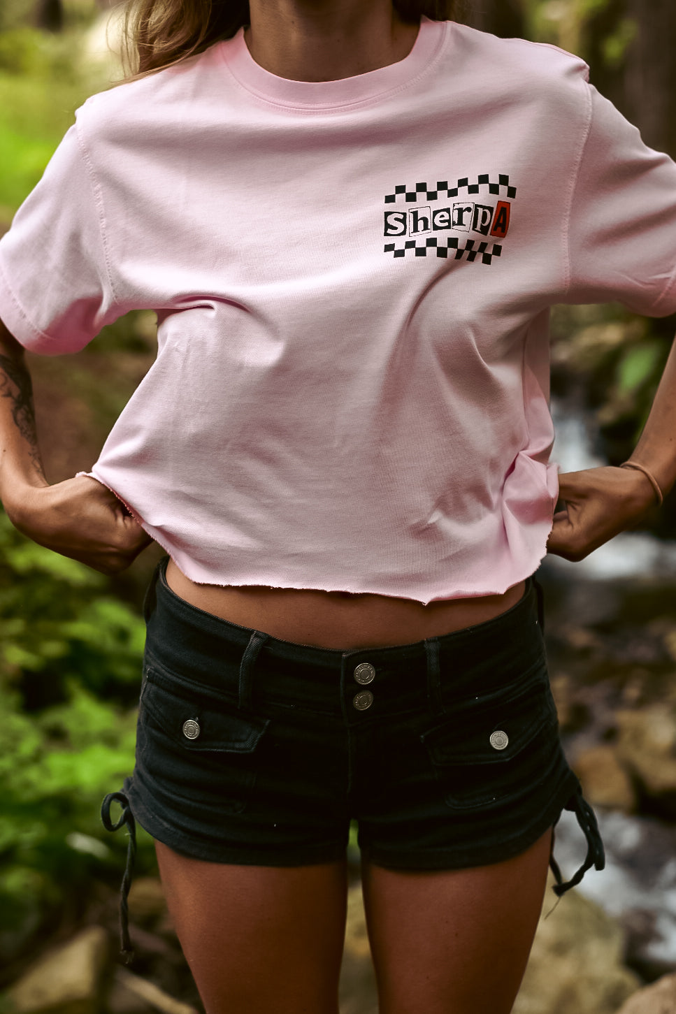 Sherpa Checkered T Shirt - Pink