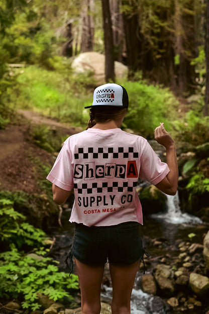 Sherpa Checkered T Shirt - Pink